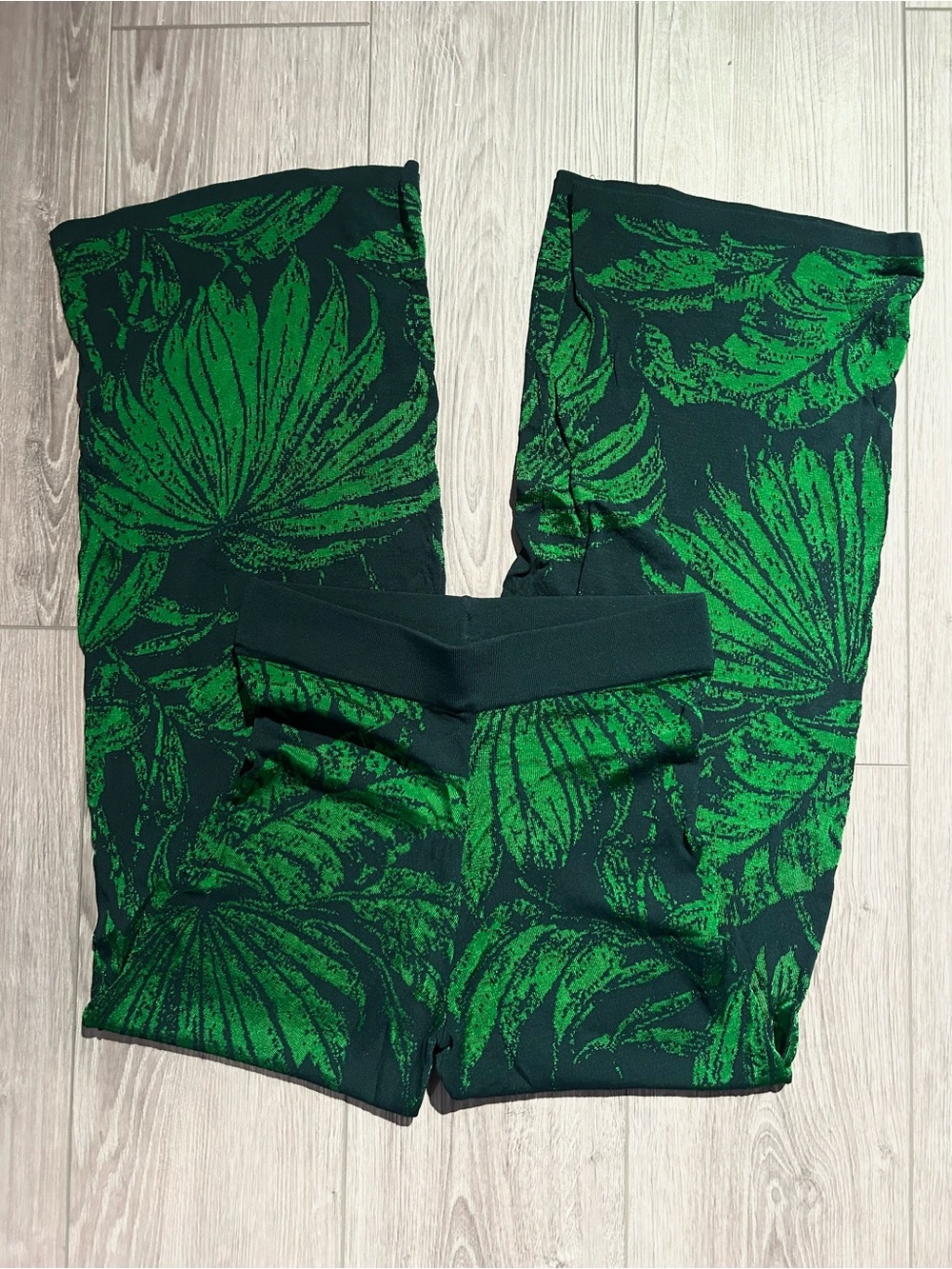 Metallic Leafy Green Flare Pants - Picture 2 of 3